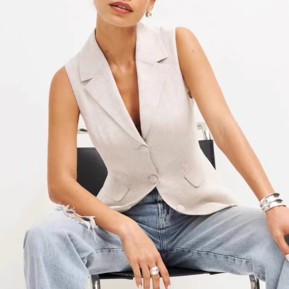 Reformation Tops - NEW Reformation Billie Linen Top Vest - Oatmeal